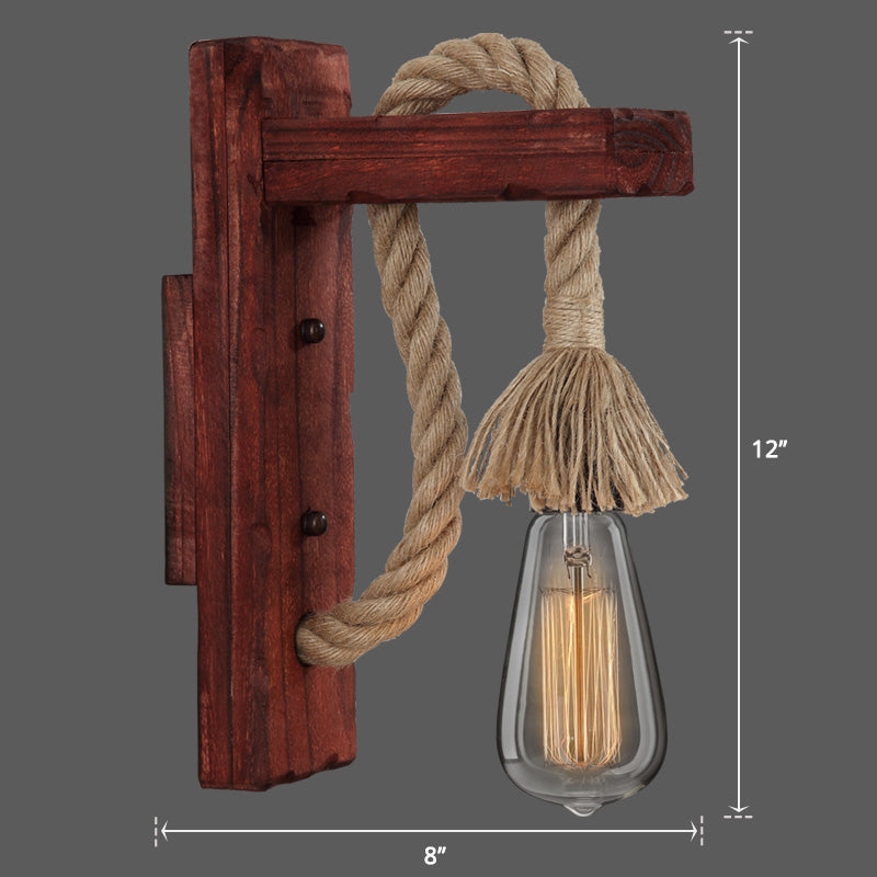BowLift | Wooden L-shaped Wall Support Lantern Farmhouse 1 Lamp Bedroom Wall Lamp with Rope Arm