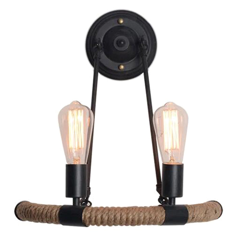 BowLift | 2-Head Bow Wall Light Industrial Design Black Hemp Rope Wall Lighting Fixture for Restaurant