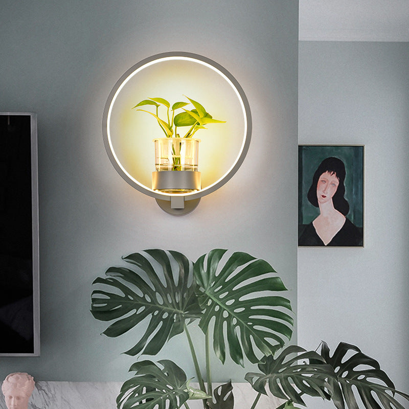 BowLift | Decorative Halo LED Wall Sconce Metal Bedroom Wall Light with Glass Hydroponic Pot