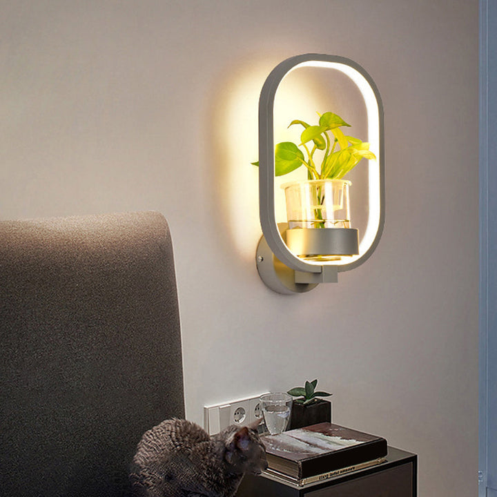 BowLift | Decorative Halo LED Wall Sconce Metal Bedroom Wall Light with Glass Hydroponic Pot
