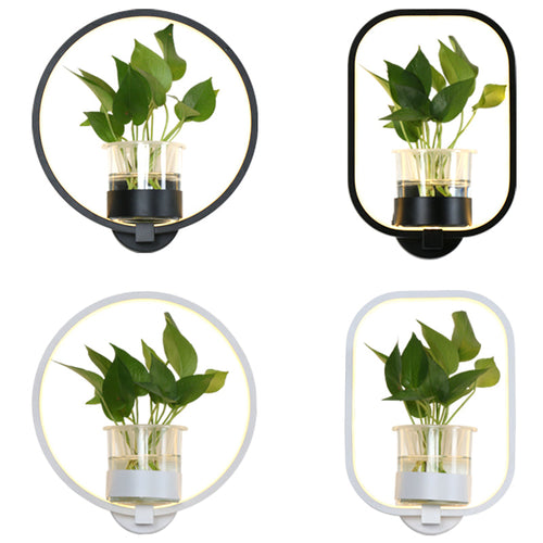 BowLift | Ring-shaped Wall Lamp Nordic Acrylic Nightstand LED Wall Lamp with Glass Plant Holder