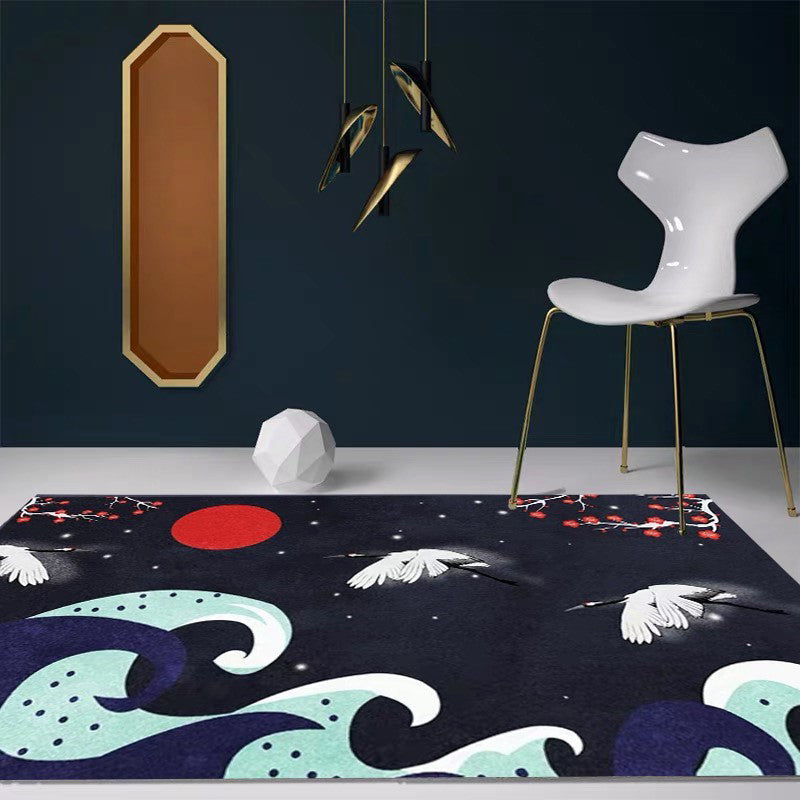 BowLift | Nordic Crane Pattern Rug Multi-Color Synthetic Area Rug Pet-Friendly Easy Maintenance Stain-Resistant Carpet for Room