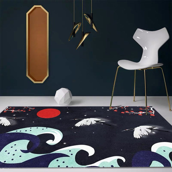 BowLift | Nordic Crane Pattern Rug Multi-Color Synthetic Area Rug Pet-Friendly Easy Maintenance Stain-Resistant Carpet for Room