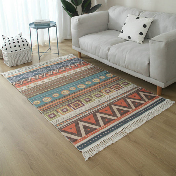 BowLift | Simple Living Room Rug Multicolored Geometric Printed Area Rug Cotton Pet Friendly Easy Care Indoor Rug