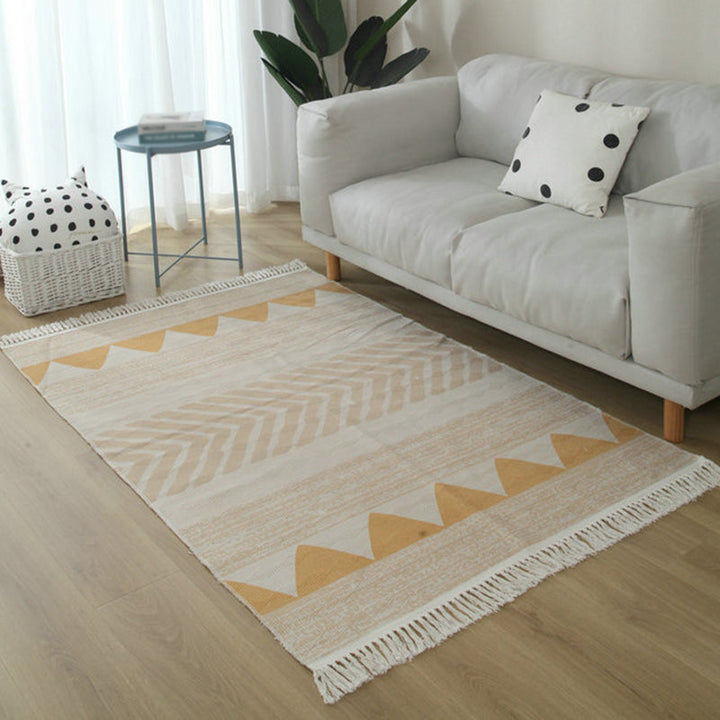 BowLift | Simple Living Room Rug Multicolored Geometric Printed Area Rug Cotton Pet Friendly Easy Care Indoor Rug