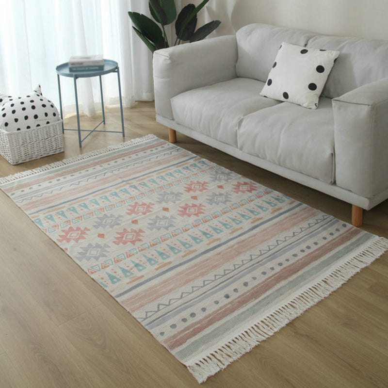 BowLift | Simple Living Room Rug Multicolored Geometric Printed Area Rug Cotton Pet Friendly Easy Care Indoor Rug