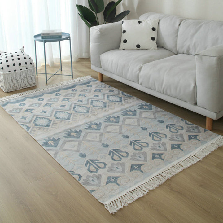BowLift | Simple Living Room Rug Multicolored Geometric Printed Area Rug Cotton Pet Friendly Easy Care Indoor Rug