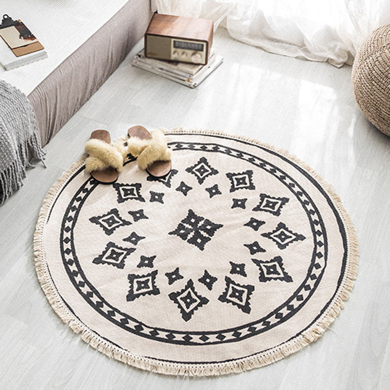 BowLift | Moroccan geometric printed carpet Multicolored cotton rug easy-care pet-friendly indoor rug for the bedroom
