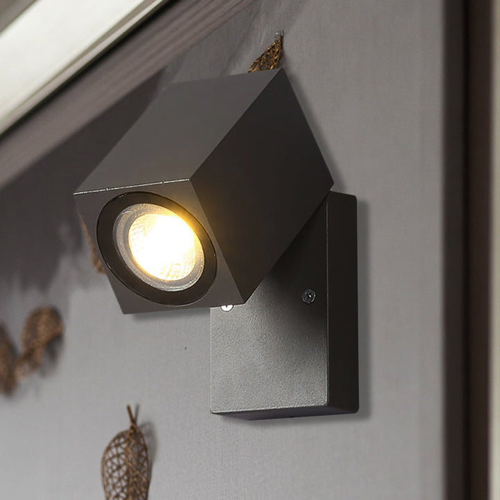 BowLift | Gray cubic shade wall light industrial style metallic LED patio adjustable wall mounted lamp