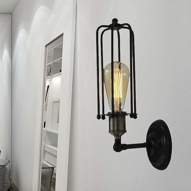 BowLift | 1 Head floor lamp Vintage industrial tube cage shading metal mini wall light fixture in black for corridor