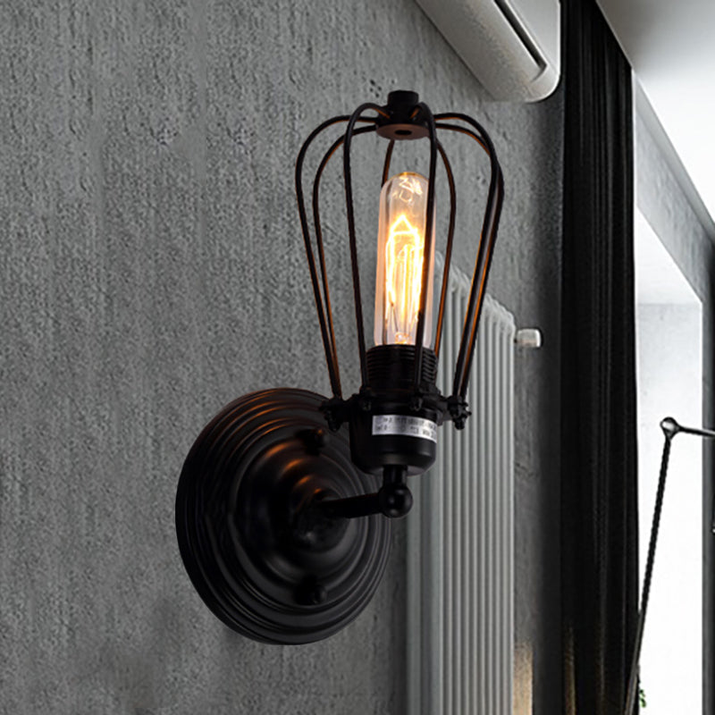 BowLift | 1 Head Wall Scone Light with Bulb Cage Shade Metal Industrial Rustic Hallway Wall Lighting in Black, 2 Packs
