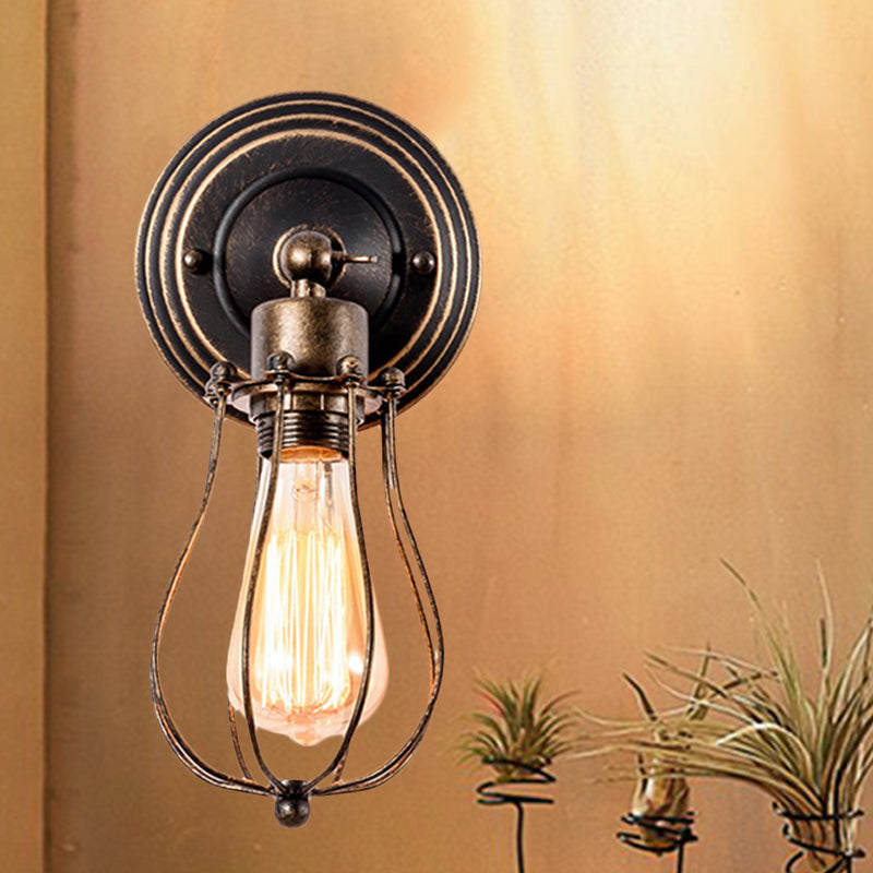 BowLift | 1 Head Iron Wall Lamp Farmhouse Style Dark Rust Wire Protection Café Mini Wall Light