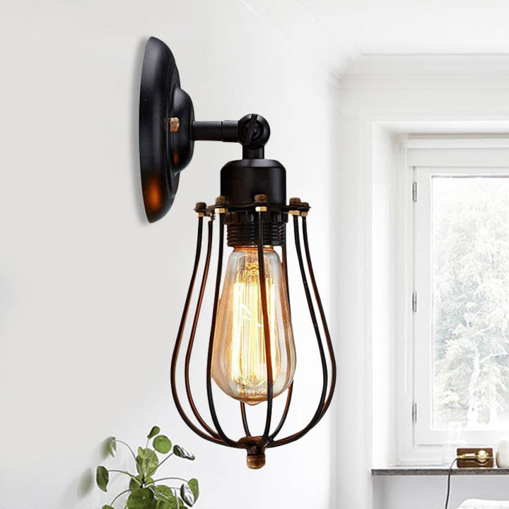BowLift | 2 Packs Gek cage-brick metal wall lamp Industrial style 1 light bedroom wall mounting lamp with bulb shape