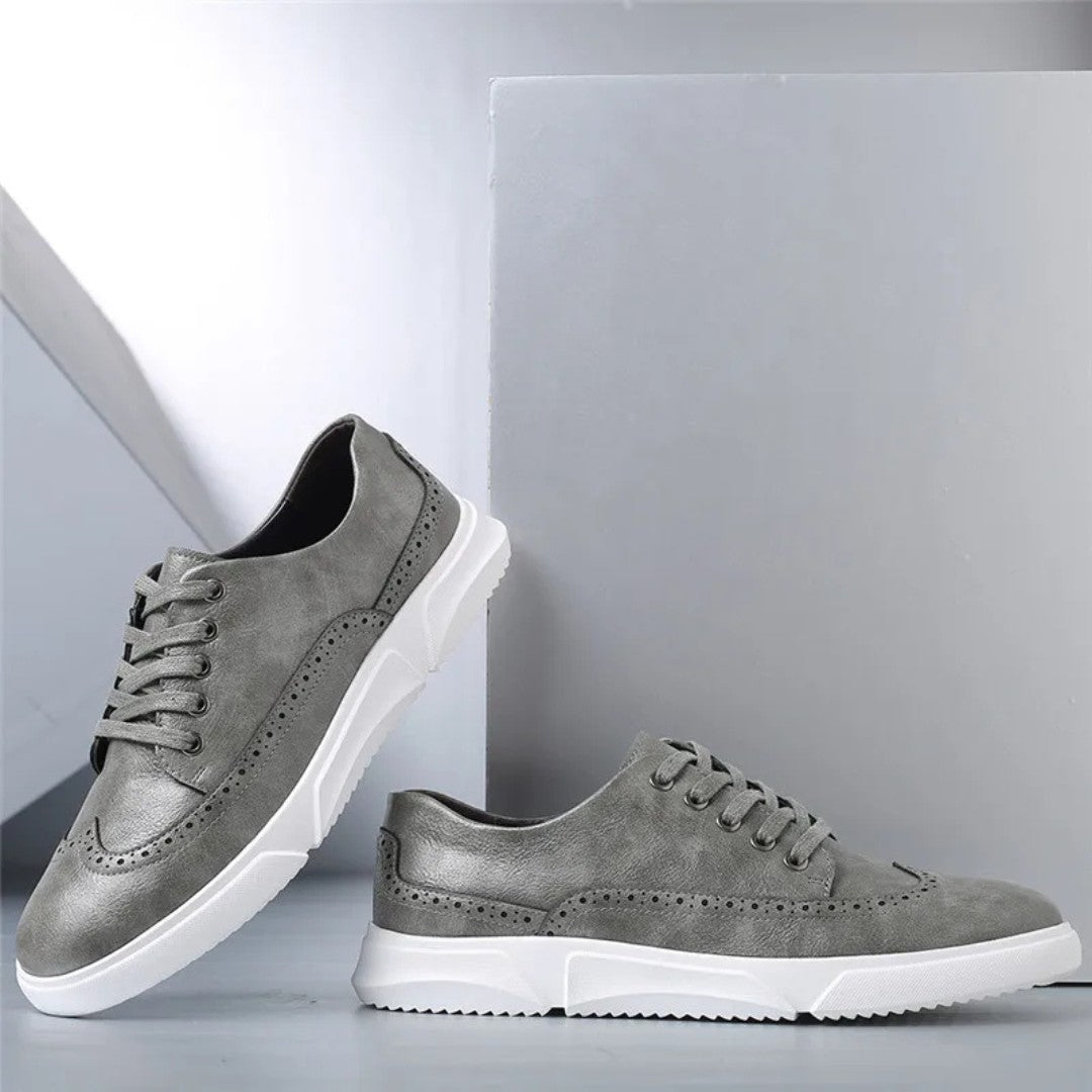 Leather Brogue Sneakers with Rubber Sole