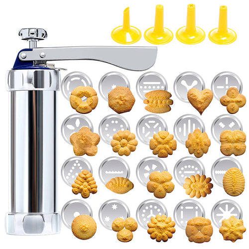 BowLift | Cookie Press Kit | 20 Stainless Steel Discs & 4 Nozzles | Adjustable Size & Easy Clean | BakeJoy