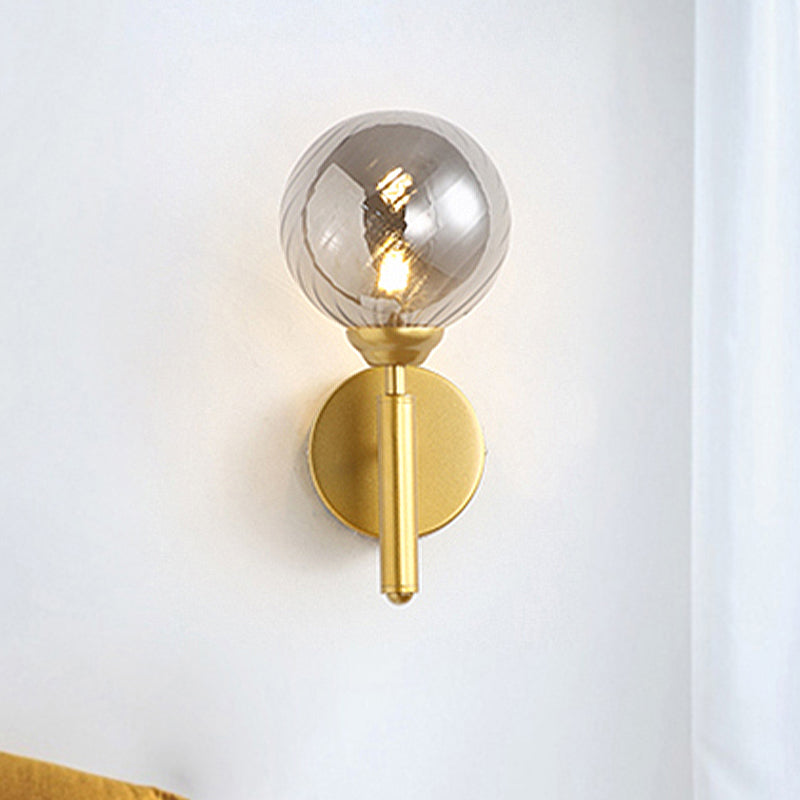 BowLift | 1 Bulb Globe Wall Mounted Light Fixture Modern Brass Smoked Textured Glass Lighting