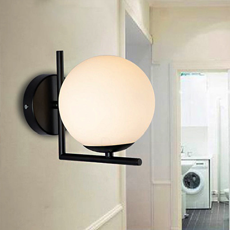 BowLift | 1 Bulb Globe Wall Mounted Light Installation Modern Black Opal Glass Lighting with Frame Decoration