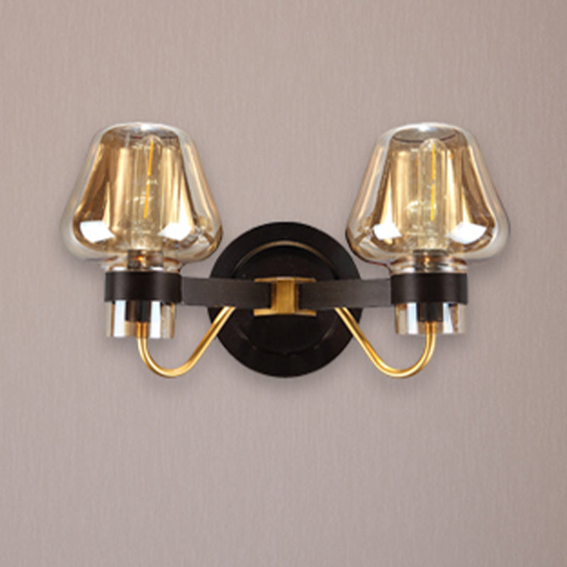 BowLift | 2-Lamp Mushroom Wall Light Modern Black Amber Glass Wall Lamp for Living Room