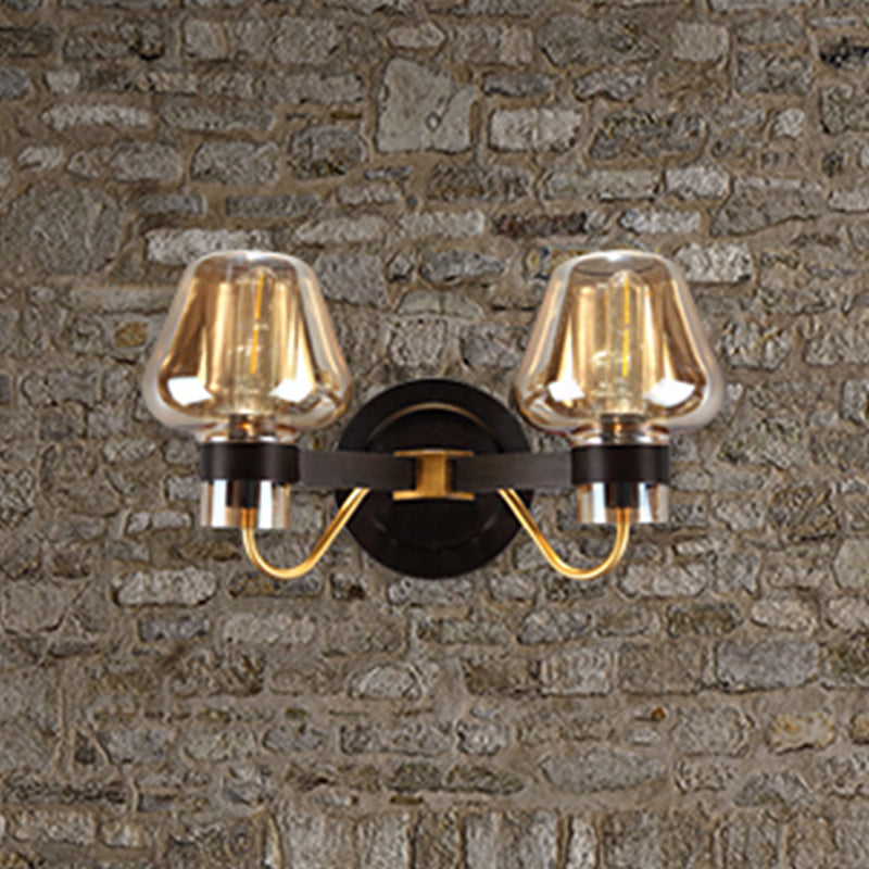 BowLift | 2-Lamp Mushroom Wall Light Modern Black Amber Glass Wall Lamp for Living Room