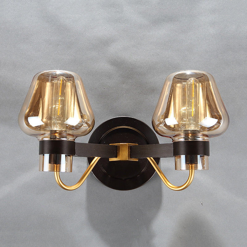 BowLift | 2-Lamp Mushroom Wall Light Modern Black Amber Glass Wall Lamp for Living Room