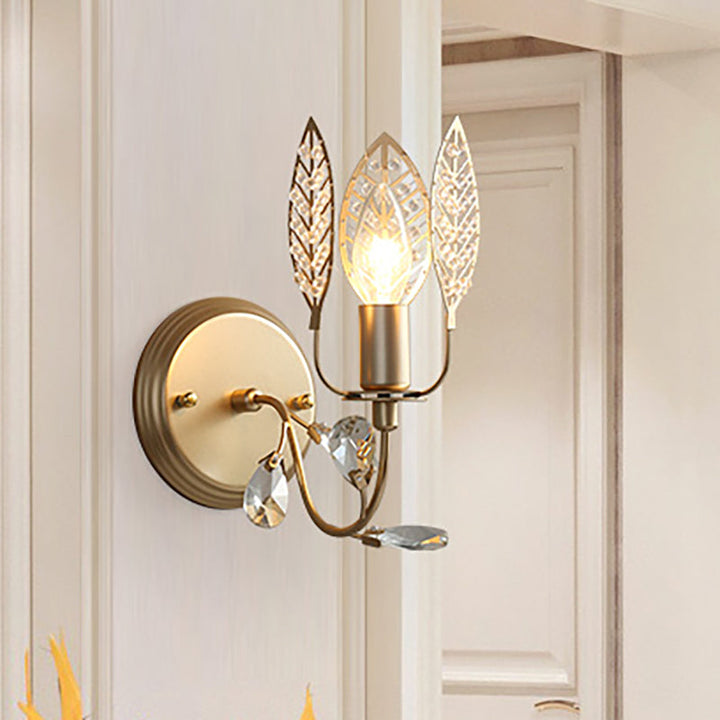 BowLift | Modernism 1 Light Wall Lamp with Crystal Leaf Bronze Branch Wall Mounted Light for Bedroom