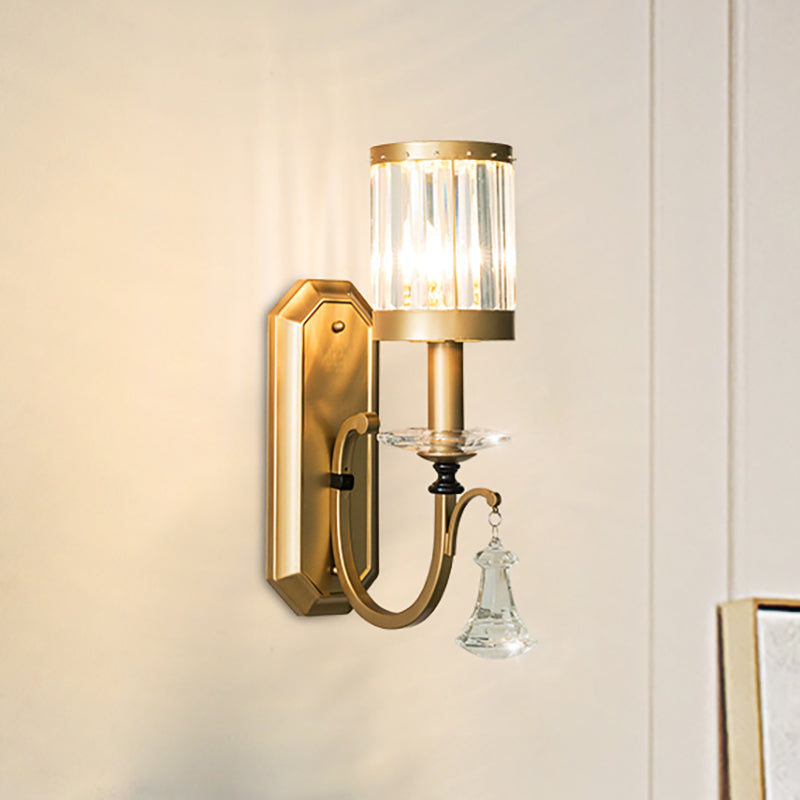 BowLift | Cylinder Wall Light Modernism Prism Crystal 1 Light Brass Wall Mount Light for the Living Room