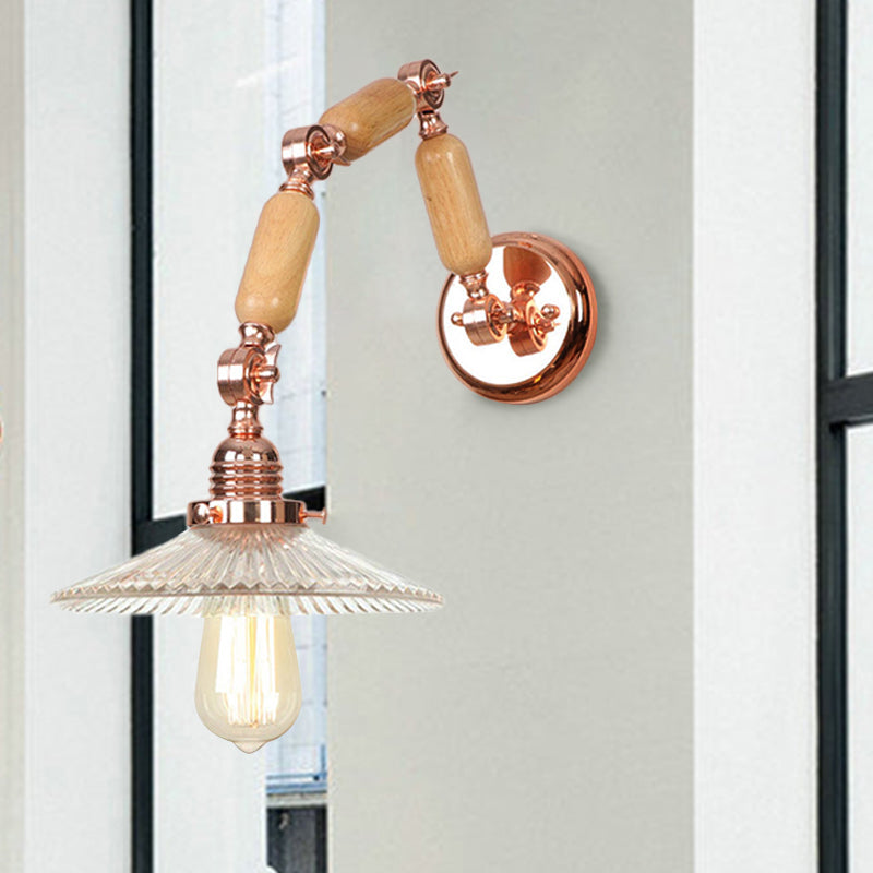 BowLift | 1 Light Scalloped Wall Lamp Fixture Industrial Clear Ribbed Glass Wall Lamp for Living Room with Arm