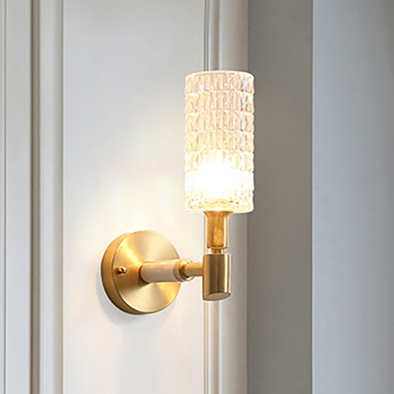 BowLift | 1 Light Corridor Wall Spotlight Contemporary Style Gold Finish Sconce Lamp with Cylindrical Clear Faceted Glass Shade