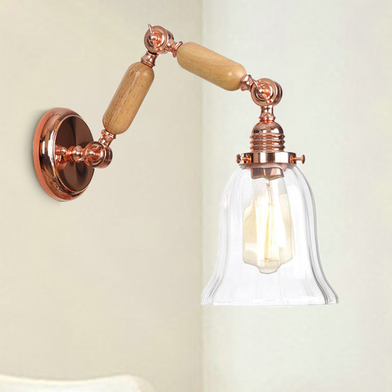 BowLift | Single beam wall light with flared shade clear prismatic glass farmhouse bedroom wall light fixture