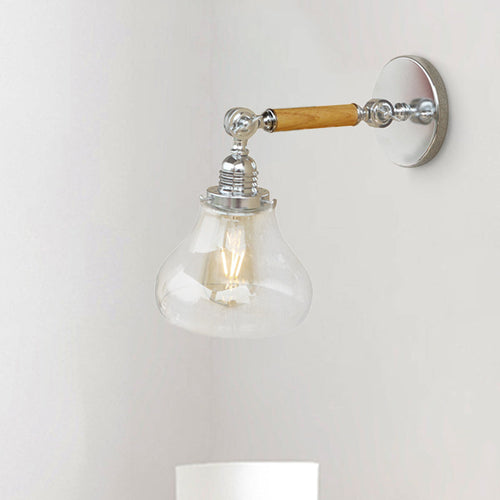 BowLift | Wood One Light Wall Lamp Vintage Clear Glass Pear Lighting Fixture for Living Room, 8