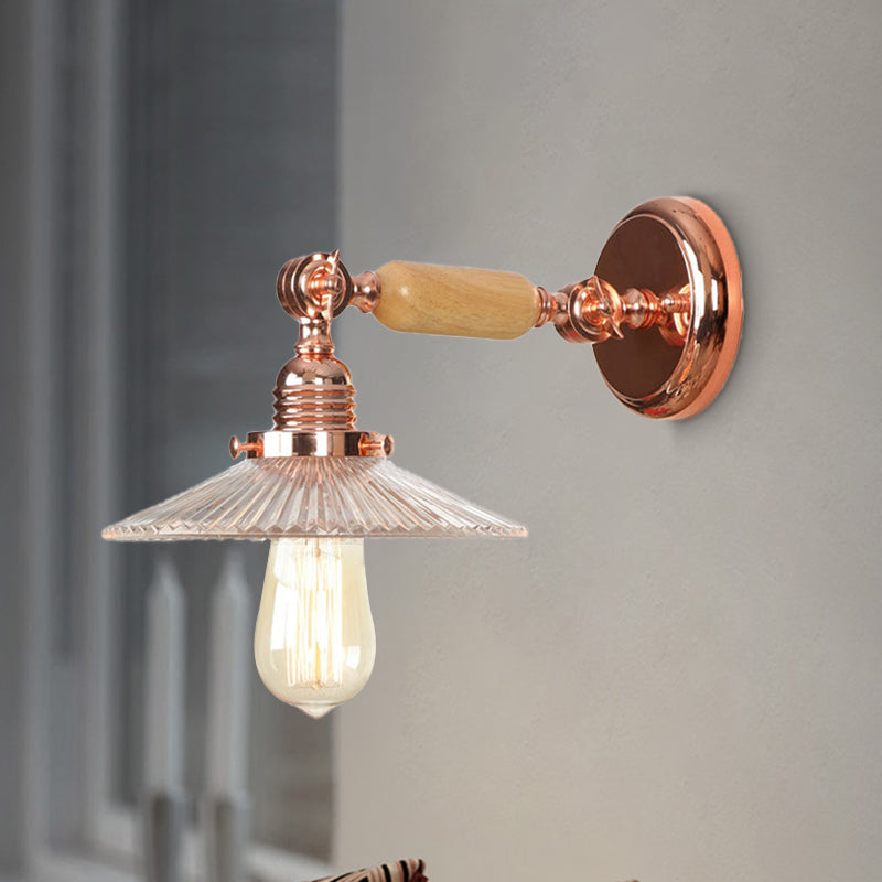 BowLift | Ribbed Glass Pink Gold Wall Lamp Saucer 1-Light Industrial Wall Lamp Mounting for Living Room