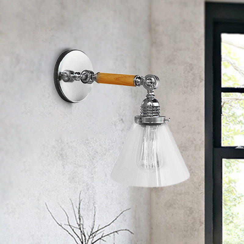 BowLift | Cone Clear Glass Wall Mounted Lamp Industrial Single Bulb Dining Room Wall Light, 8"/4"/14"