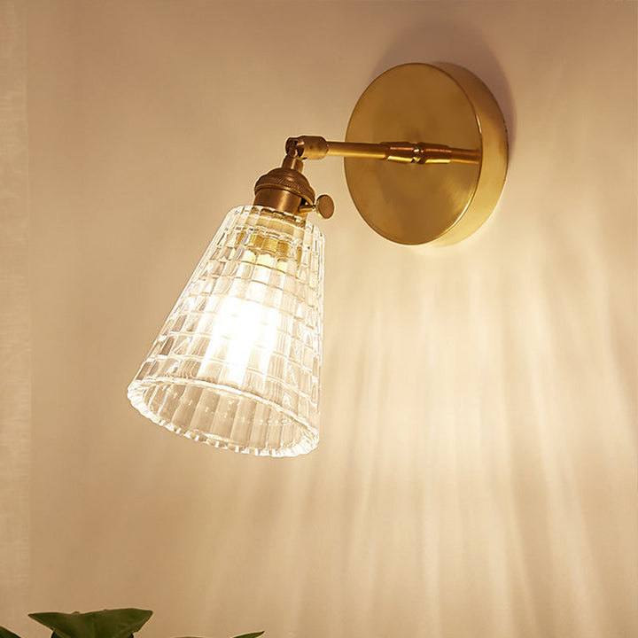 BowLift | Tapered Living Room Wall Light Fixture Industrial Clear Prism Glass 1 Light Brass Wall Lamp