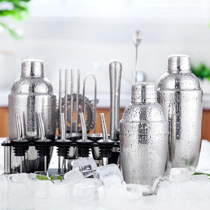 BowLift | 23pcs/Set Bartender Kit Professional Versatility Stainless Steel Martini Cocktail Shaker with Stand Bar Accessories