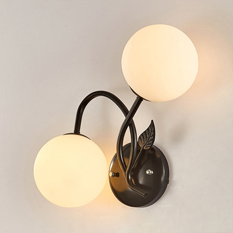BowLift | Double Globe Opal Glass Wall Light Modern 2-Bulb Coffeehouse Wall Light in Black/Gold