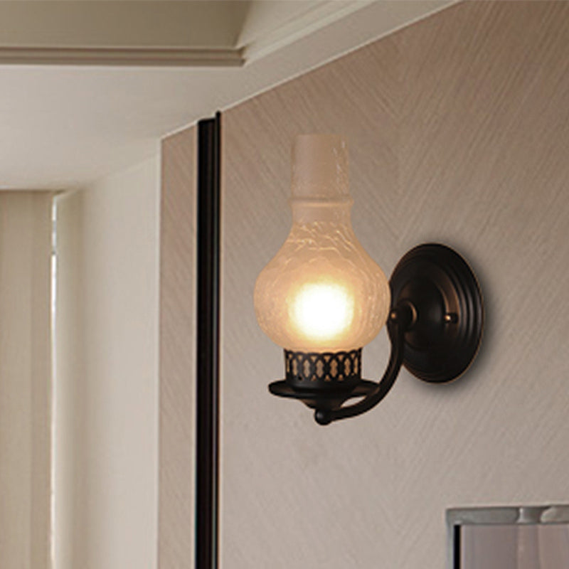 BowLift | 1 Bulb Vase Shade Wall Mounted Light Fixture Rustic White/Amber Spritz Glass Lighting for Hallway