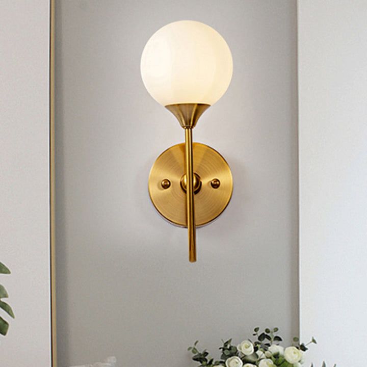 BowLift | Elegant Stylish Ball Shade Wall Lamp 1/2 Lights Milk Glass Wall Lamp in Gold for Mirror Living Room