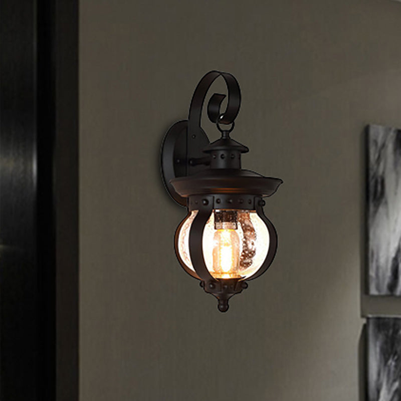 BowLift | 1 Light Seedy Glass Wall Light Rustic Black Lantern Bedroom Lighting Fixture