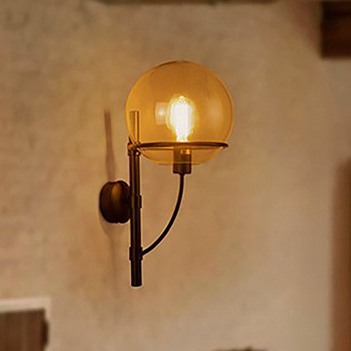 BowLift | 1 Light Globe Wall Lamp Light Fixture Industrial Black Clear Glass Wall Lamp for Coffee Shop
