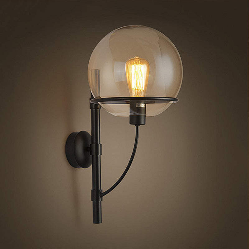 BowLift | 1 Light Globe Wall Lamp Light Fixture Industrial Black Clear Glass Wall Lamp for Coffee Shop