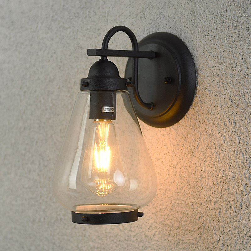 BowLift | Clear Glass Black Wall Light Cone 1-Light Industrial Wall Lamp Light for Porch