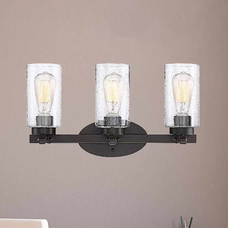 BowLift | 3-Bulb Seed Glass Wall Light Industry Black Cylinder Dining Room Wall Lamp in Clear