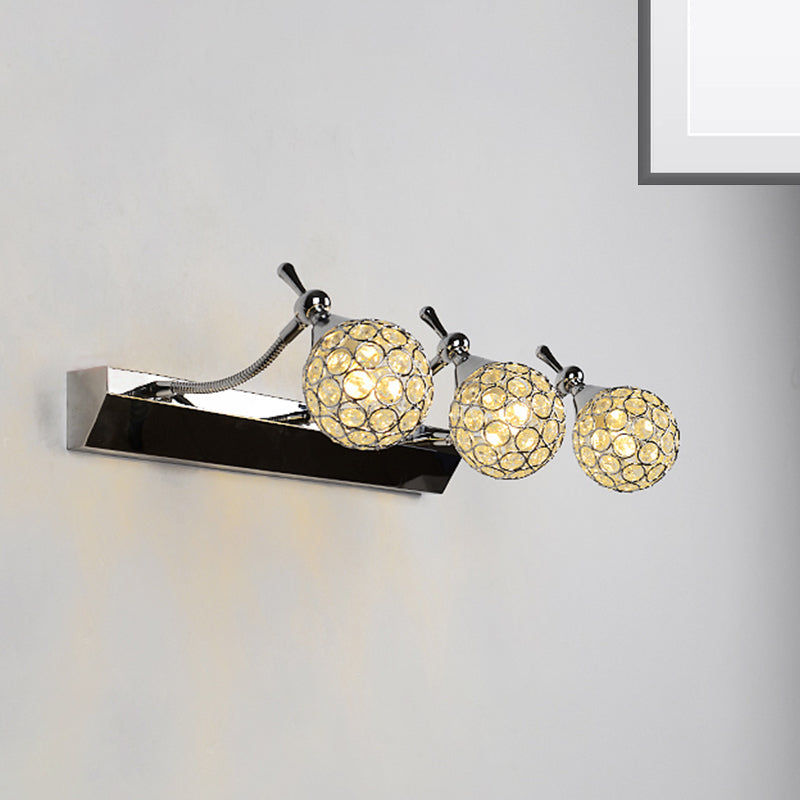 BowLift | Orbit Wall Light Sconce Modernist Stylish Clear Crystal 3/4 Lights Black Surface Cosmetic Mirror Light, Warm/White Light