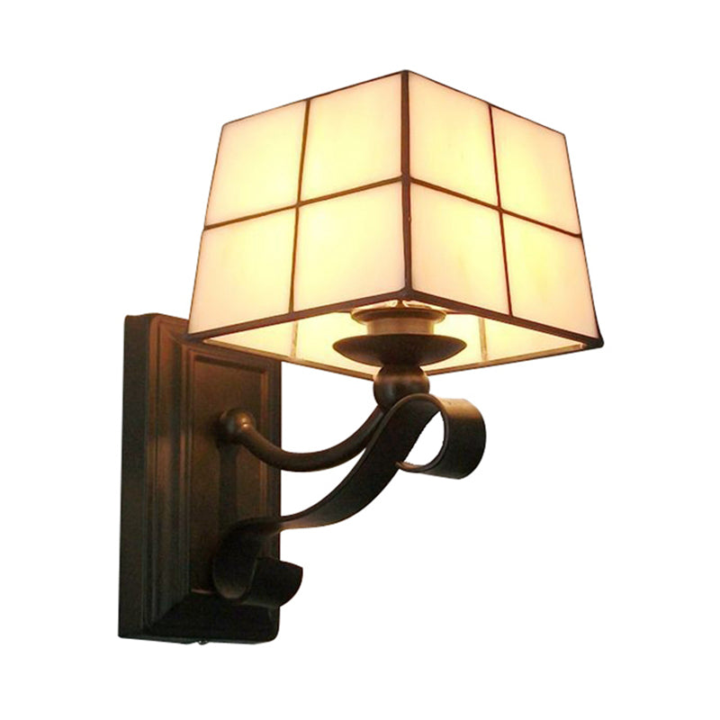 BowLift | Pink/Blue/Beige Square Wall Lamp Tiffany Style Colored Glass 1 Light Wall Mount Fixture for Bedroom