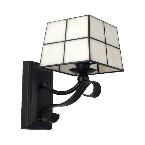 BowLift | Pink/Blue/Beige Square Wall Lamp Tiffany Style Colored Glass 1 Light Wall Mount Fixture for Bedroom