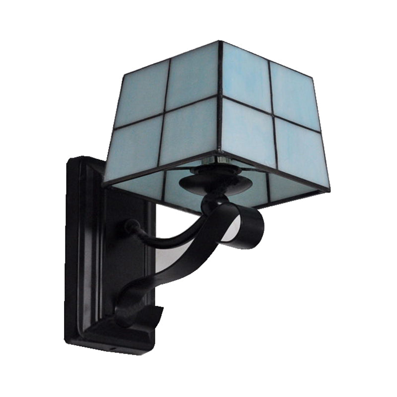 BowLift | Pink/Blue/Beige Square Wall Lamp Tiffany Style Colored Glass 1 Light Wall Mount Fixture for Bedroom