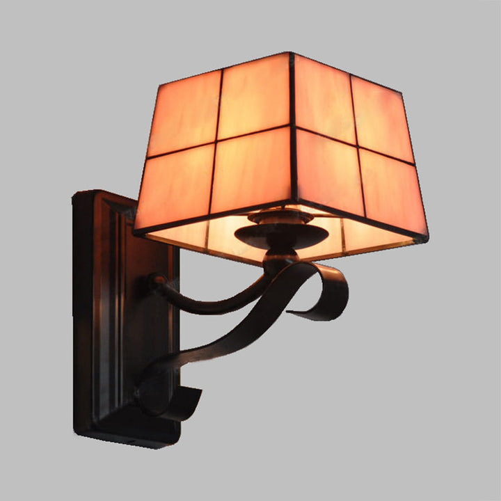 BowLift | Pink/Blue/Beige Square Wall Lamp Tiffany Style Colored Glass 1 Light Wall Mount Fixture for Bedroom