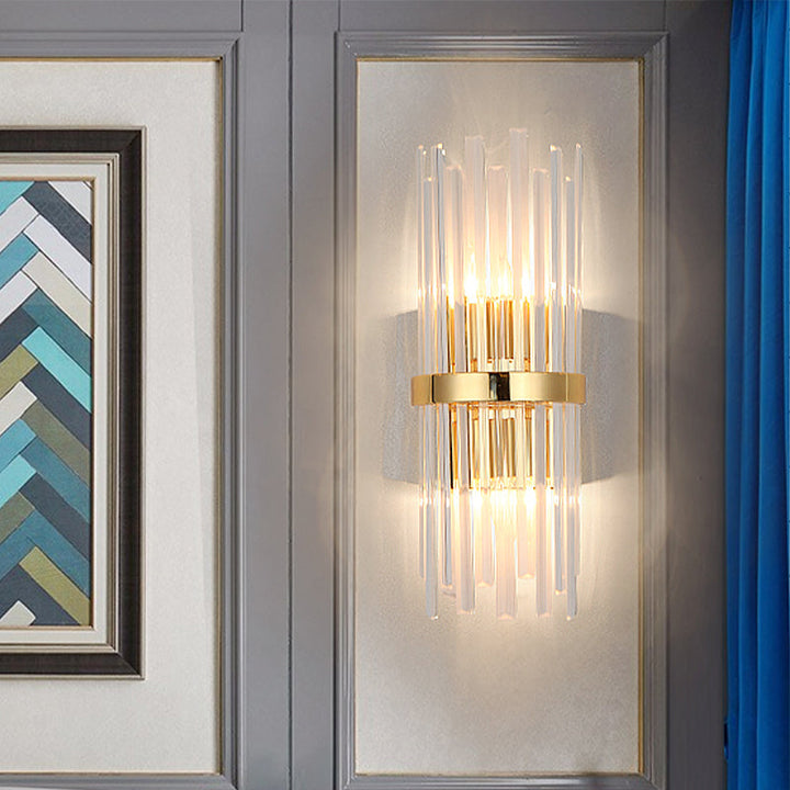 BowLift | Cylinder Wall Light Modern Three-Sided Crystal Rod 2 Heads Gold Wall Light