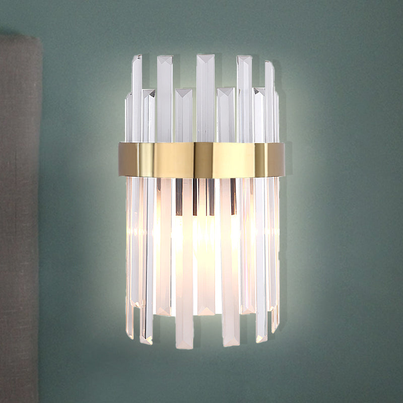 BowLift | 2 Heads Bedroom Wall Light Postmodern Black/Gold Wall Lamp with Half Cylinder Three Sides Crystal Rod Shade
