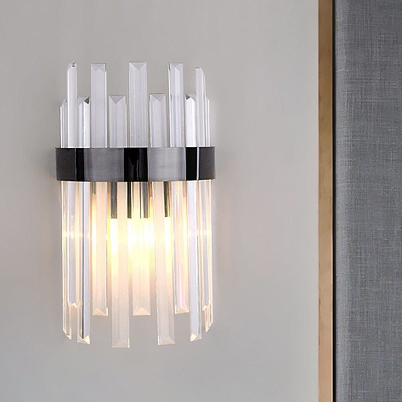 BowLift | 2 Heads Bedroom Wall Light Postmodern Black/Gold Wall Lamp with Half Cylinder Three Sides Crystal Rod Shade